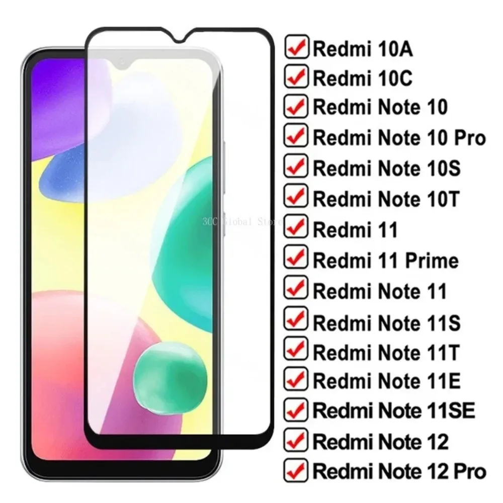 9D Tempered Glass For Xiaomi Redmi 10A 10C 11 Prime Screen Protector For Note 10 12 10T 10S 11T 11S 11R 11SE 11E Pro Film