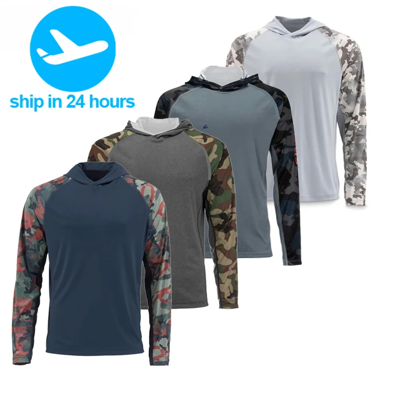 Hooded Fishing Shirt Long Sleeve Uv Protection Man Outdoor Summer Camouflage Moisture Wicking Jersey Fishing Apparel