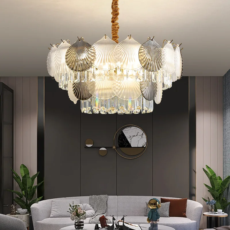 

French Style Chandeliers Designer Crystal Living Room Pendant Lamp Shell Bedroom Dining Room Light Luxury Hall Main Ceiling Lamp
