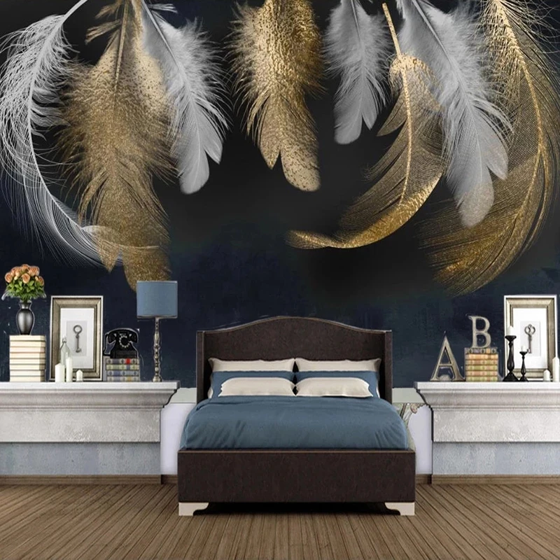 Custom Mural Wallpaper Modern 3D Golden White Feather Photo Picture Bedroom Living room sofa TV background wall restaurant Hotel