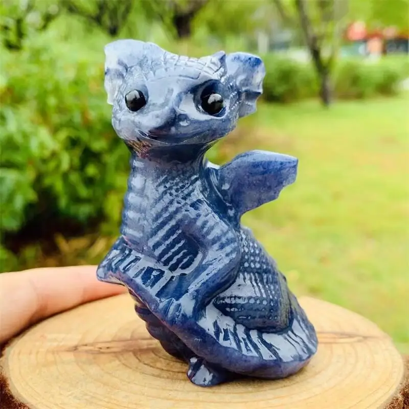 8CM Natural Blue Aventurine Cartoon Dragon Carving Spiritual Healing Reiki Home Decor Craft Gift 1PCS