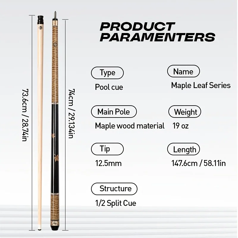 billiard cue set comes with a maple shaft, smooth grip, 12.5mm clubhead, and alloy 10-thread joint