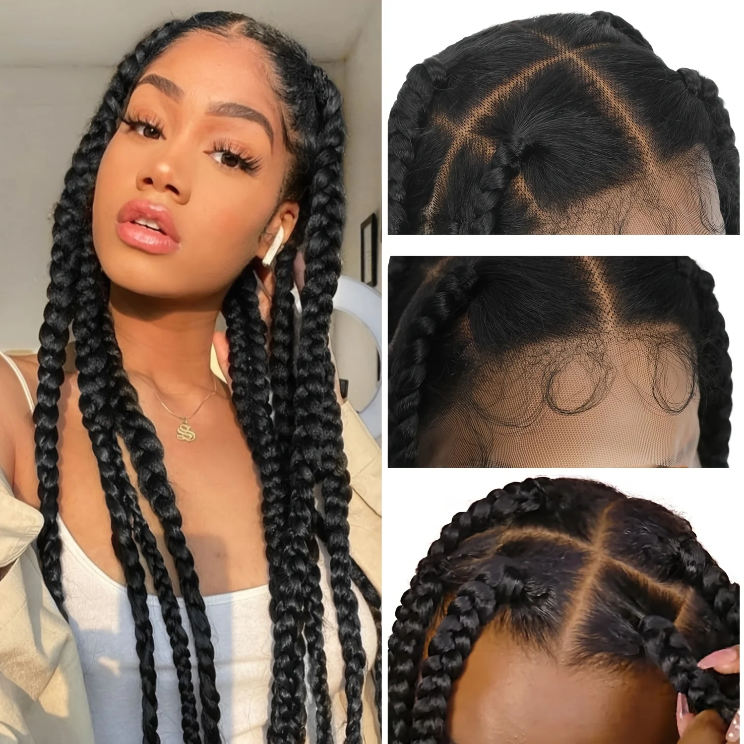 Full Lace Jumbo Braided Wigs for Knotless Box Braid Wig with Hair 32