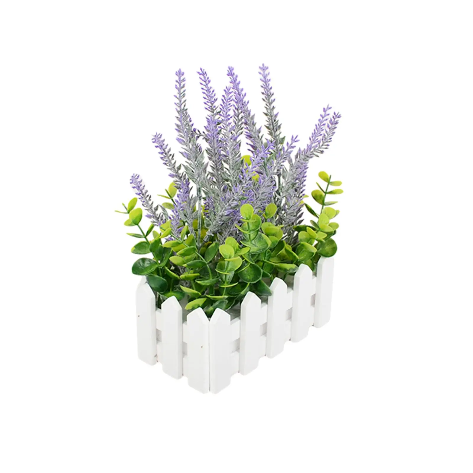 Artificial Flower Plant Potted in Picket Fence Desktop Decoration Faux Flowers for Outdoor Bathroom Home Decor Wedding Office