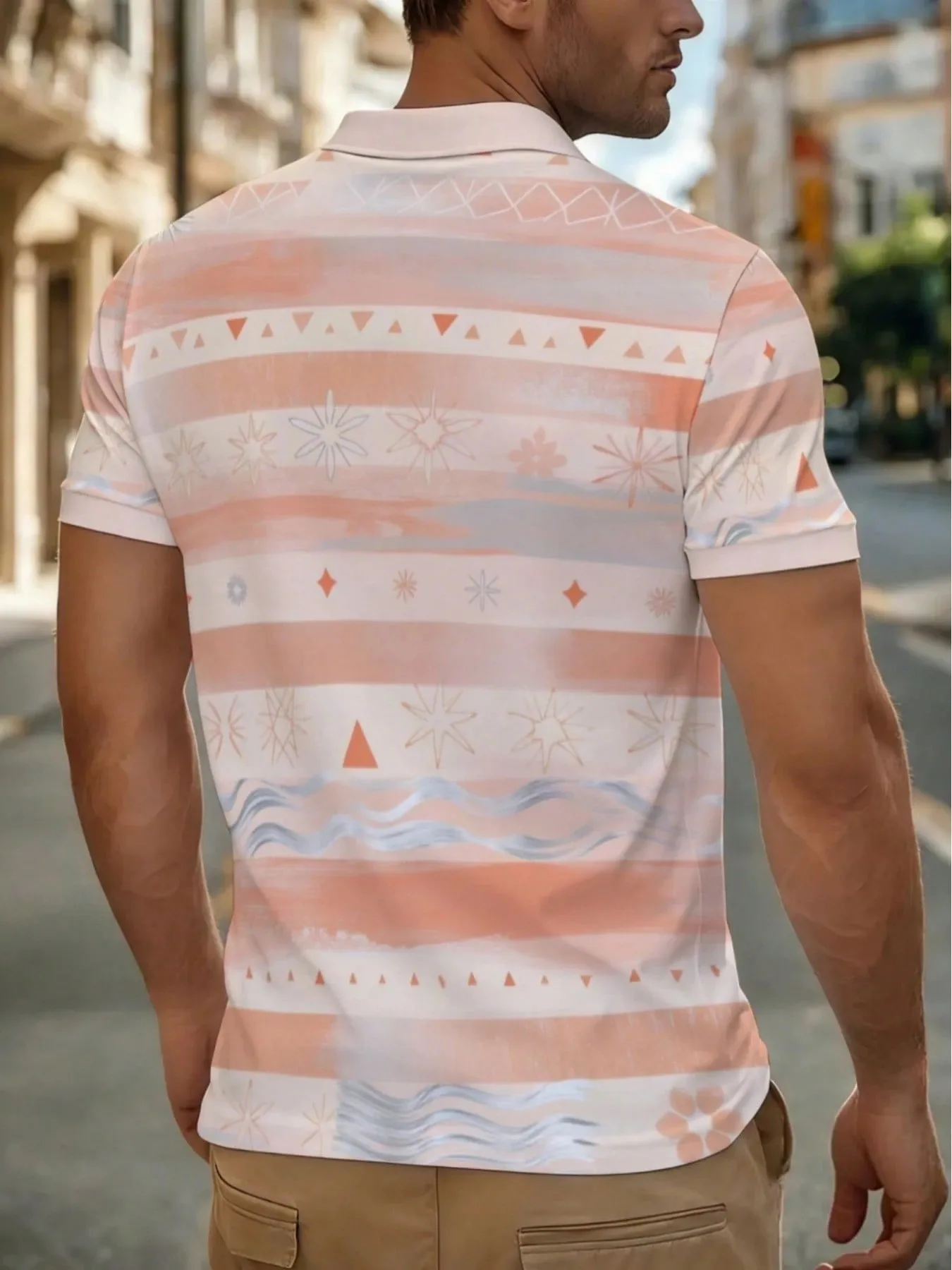 2026 Summer Best-selling Men's Short-Sleeved Polo Shirt with 3D Stripes Pattern Print for Outdoor Sports Leisure and Fashion