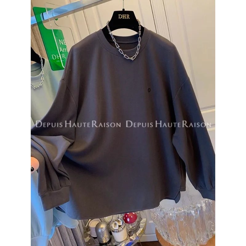 

Brushed Thickened Round Neck Long-sleeved T-shirt for Women Autumn Winter Loose Top Underneath Base Layer