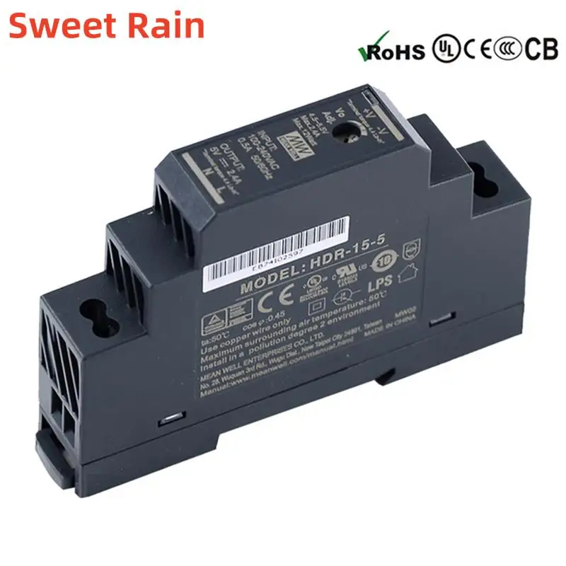 MEAN WELL Slim DIN Rail 15W Power Supply HDR-15-5 HDR-15-12 HDR-15-15 HDR-15-24 HDR-15-48