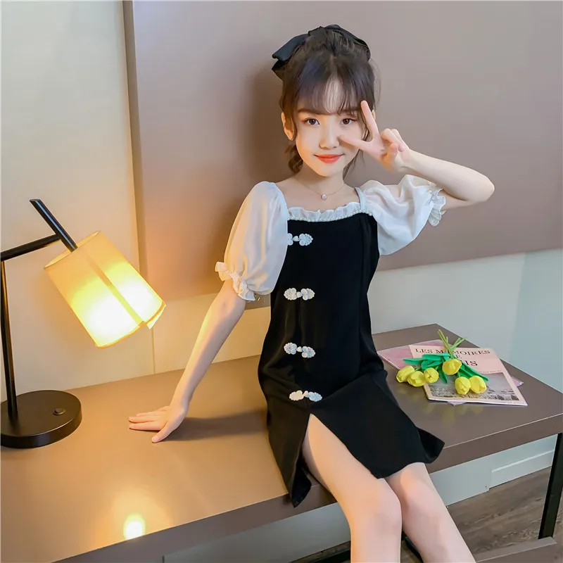 Summer New Girls Cheongsam Hanfu Clothing Kids Chiffon Tangsuit Children Party Outfits Qipao Wedding Dress Costume Gift