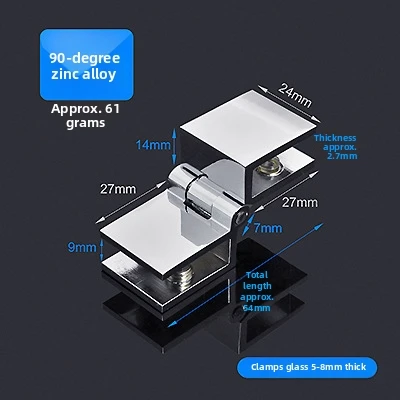 Zinc Alloy and Copper Glass Hinge for Frameless For Cabinet Doors with 90 Degree and 180 Degree Rotation Support