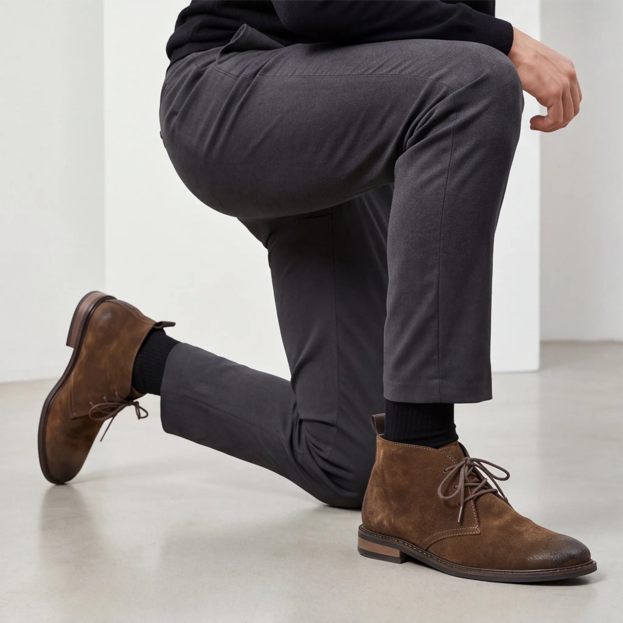 Herrenstiefel aus echtem Rindsleder, mit zwei Ösen zum Schnüren, für Herren, geeignet für Freizeitkleidung, Herrenstiefel mit matten, gemusterten Verzierungen. – Detail 1