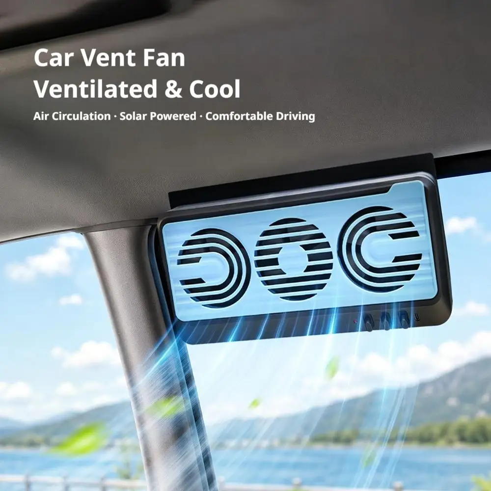 Car Solar Exhaust Fan Window Mounted Ventilation Cooling Fan Air Circulator for SUV RV Travel Summer Vehicle Interior Airflow