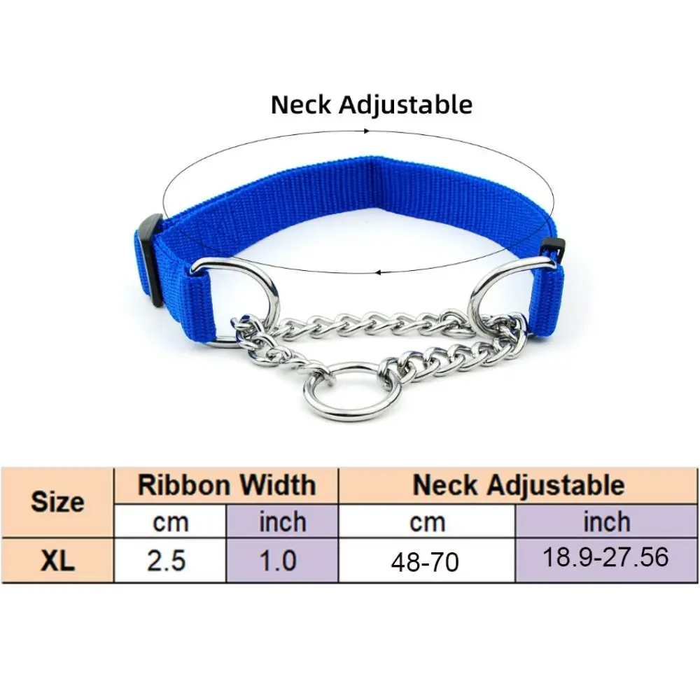 Pet Collar Adjustable Nylon Large Dogs Slip Pinch Collar with Welded Link Chain Dog Training Accessories