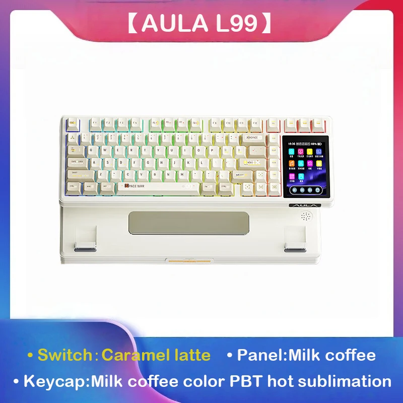 AULA L99 Intelligent Screen Mechanical Keyboard Bluetooth Wireless Tri-mode Night Gaming Laptop Keyboard 8000mAh Raindrop Switch image 3