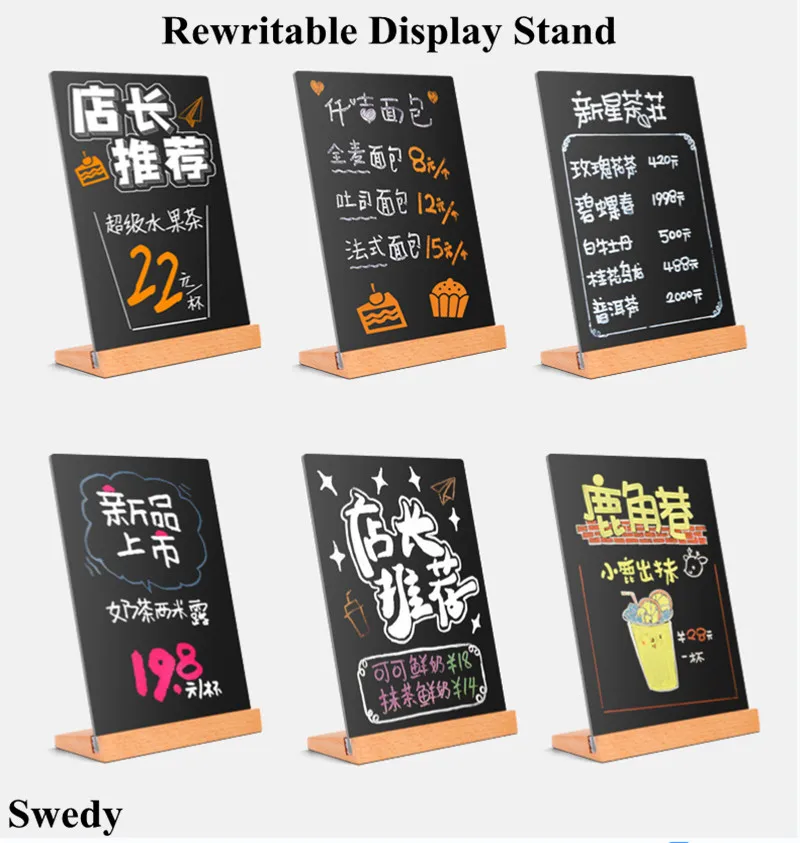 A6 148X104MM Wood Base Tabletop Blackboard Stand Restaurant Menu Holder Price Listing Sign Stand Message Chalk Board Sign