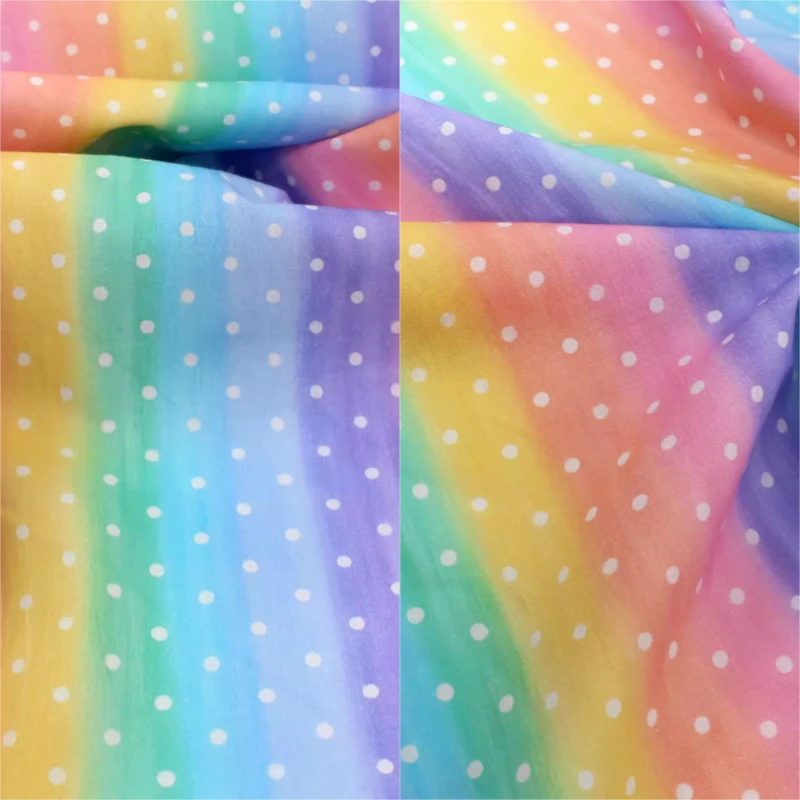 L50cm xW145cm tela de popelina de algodón con gradiente de arcoíris a rayas de lunares para vestido, blusa, ropa para niños, ropa de cama para muñecas, costura artesanal