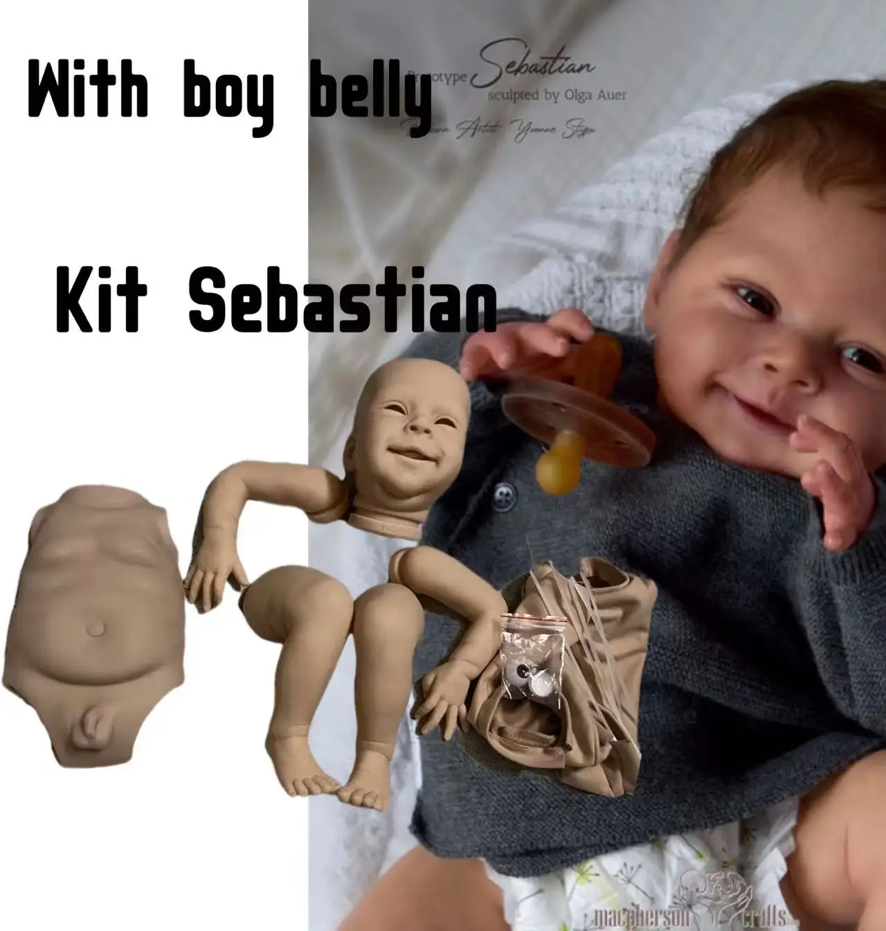 

【With Boy Belly Plate】in stock 20inch Reborn Baby Doll Sebastian By Olga Auer Limited Sold Out Edition Unpainted Kit