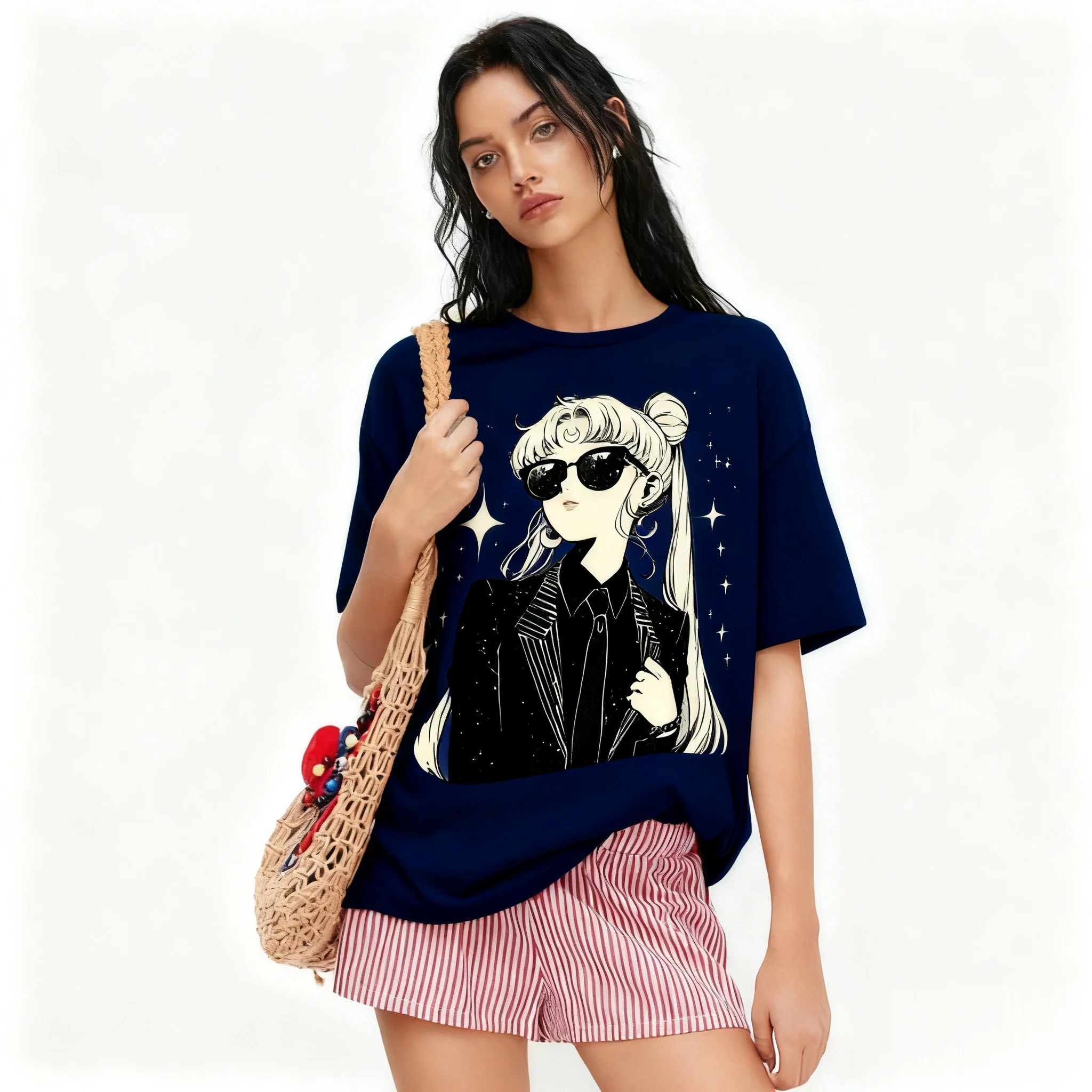 

2025/26Unisex Футболка с изображением Сейлор Мун в стиле аниме для мужчин и женщин, свободная уличная одежда, повседневные топы, летняя футболка с рисунком, винтажная одежда большого размера Y2k