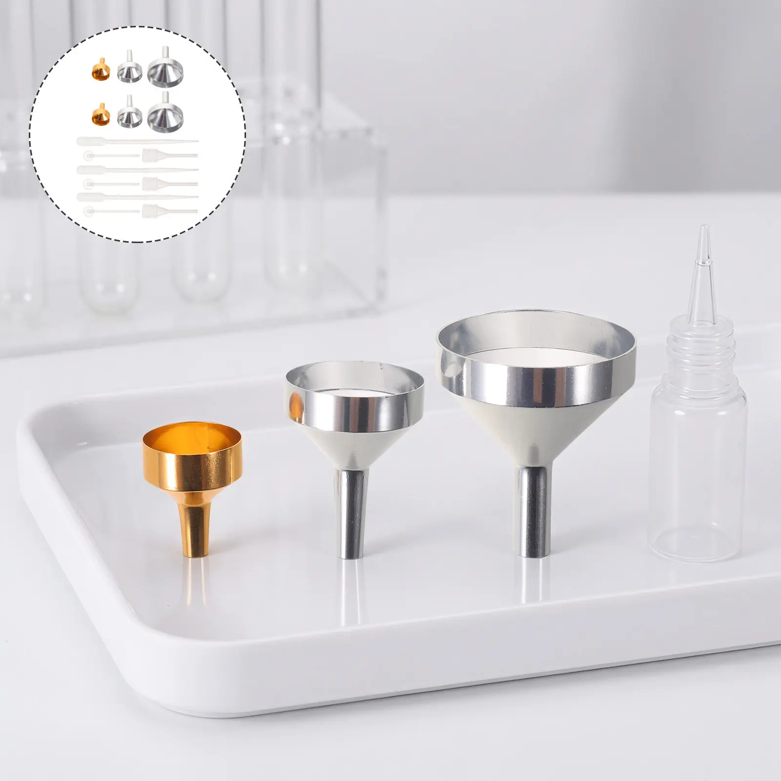 1Set Mini Metal Funnels for Narrow Mouth Bottles Essential Oil Funnel Refill Tool Liquid Transfer Pipette Spray Bottle
