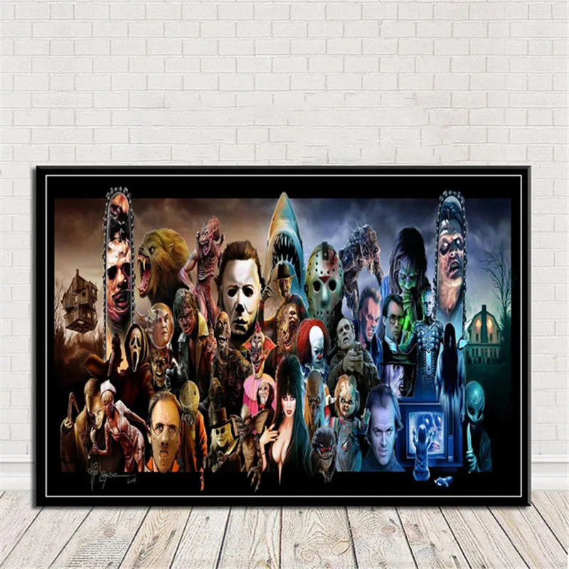 Freddy Jason Chucky The last Supper Halloween Horror Movie Posters Canvas Paintings Wall Art Pictures for Living Room Home Decor