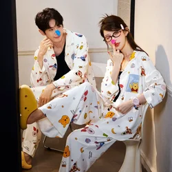 Disney Winnie the Pooh Couple Pajamas Women's Cotton Long Sleeve Long Casual Two-piece Set Men's Women's Pajamas Homewear