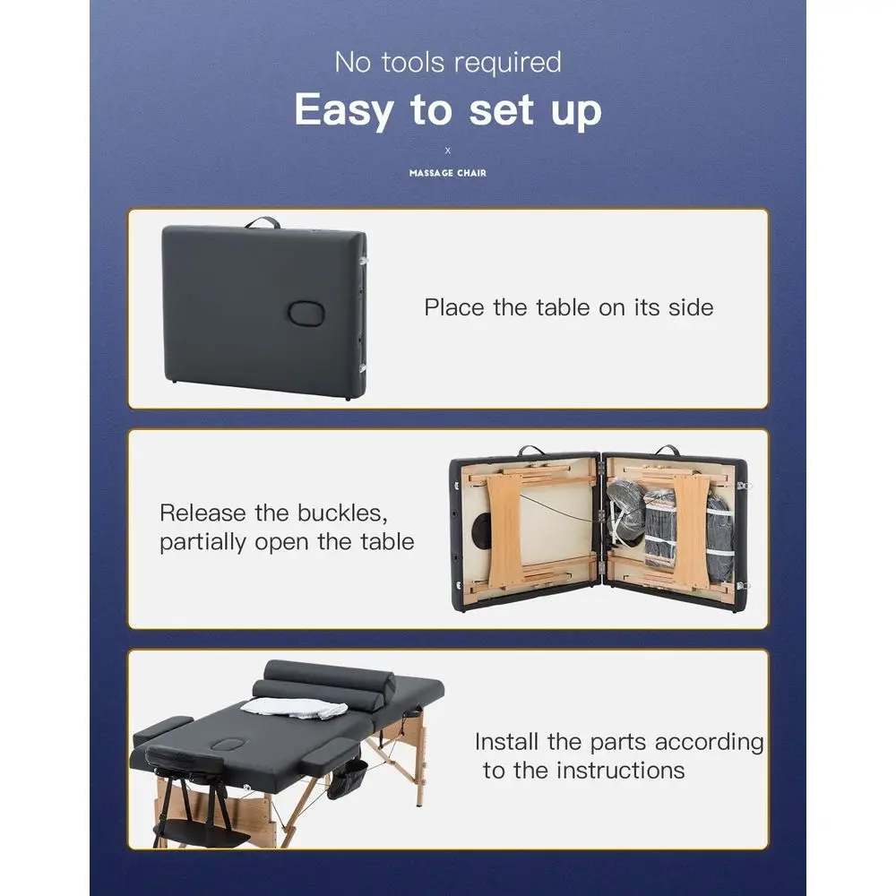 Lettino da massaggio portatile largo 28 con altezza regolabile, design pieghevole, porta asciugamani, custodia per olio e rinforzo semicircolare - Ideale