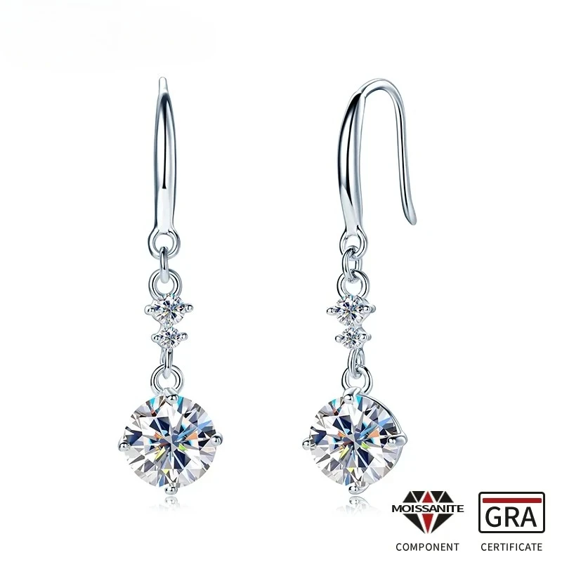 

LinkerLove 2ct Moissanite Pendant Hook Earrings 925 Sterling Silver for Women 18K Gold Plated Diamond Drop Earrings Fine Jewelry