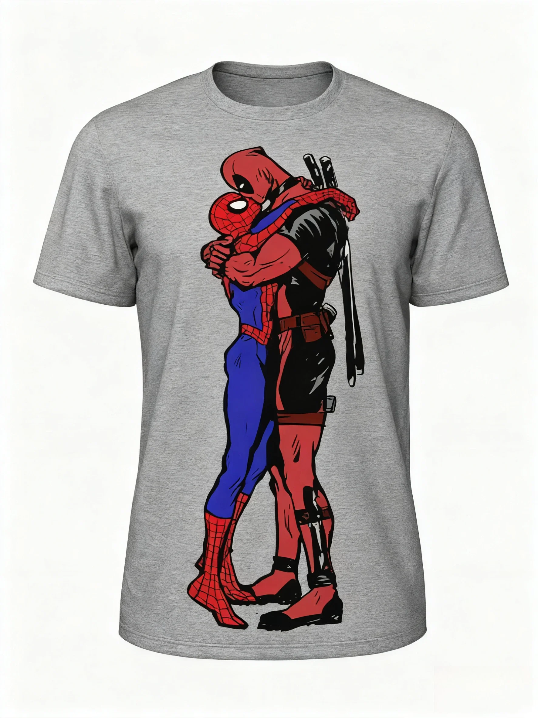 

New polyester short-sleeved 3D printed Marvel Deadpool and Spider-Man kiss print men's and women's quick-drying T-shirts