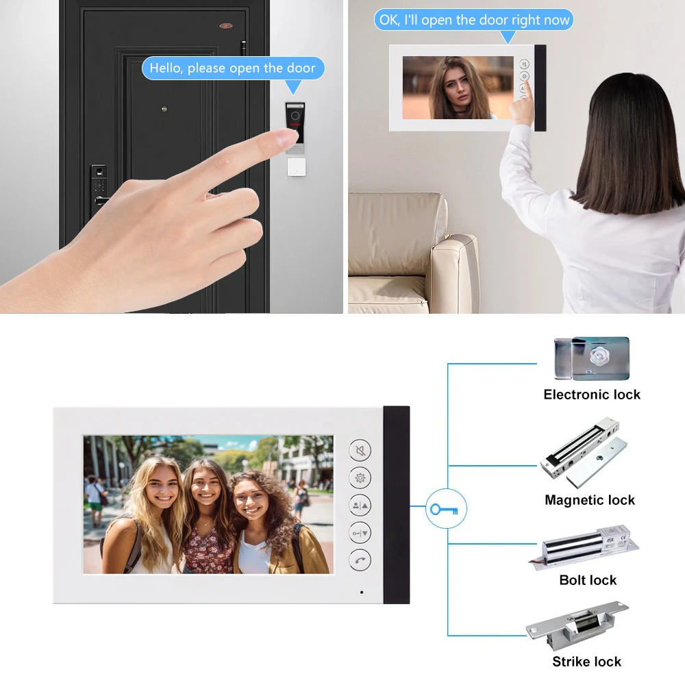 Home Wired 7 inch Video Door Phone Intercom Entry System 1 Monitor + 1 RFID Access IR Camera