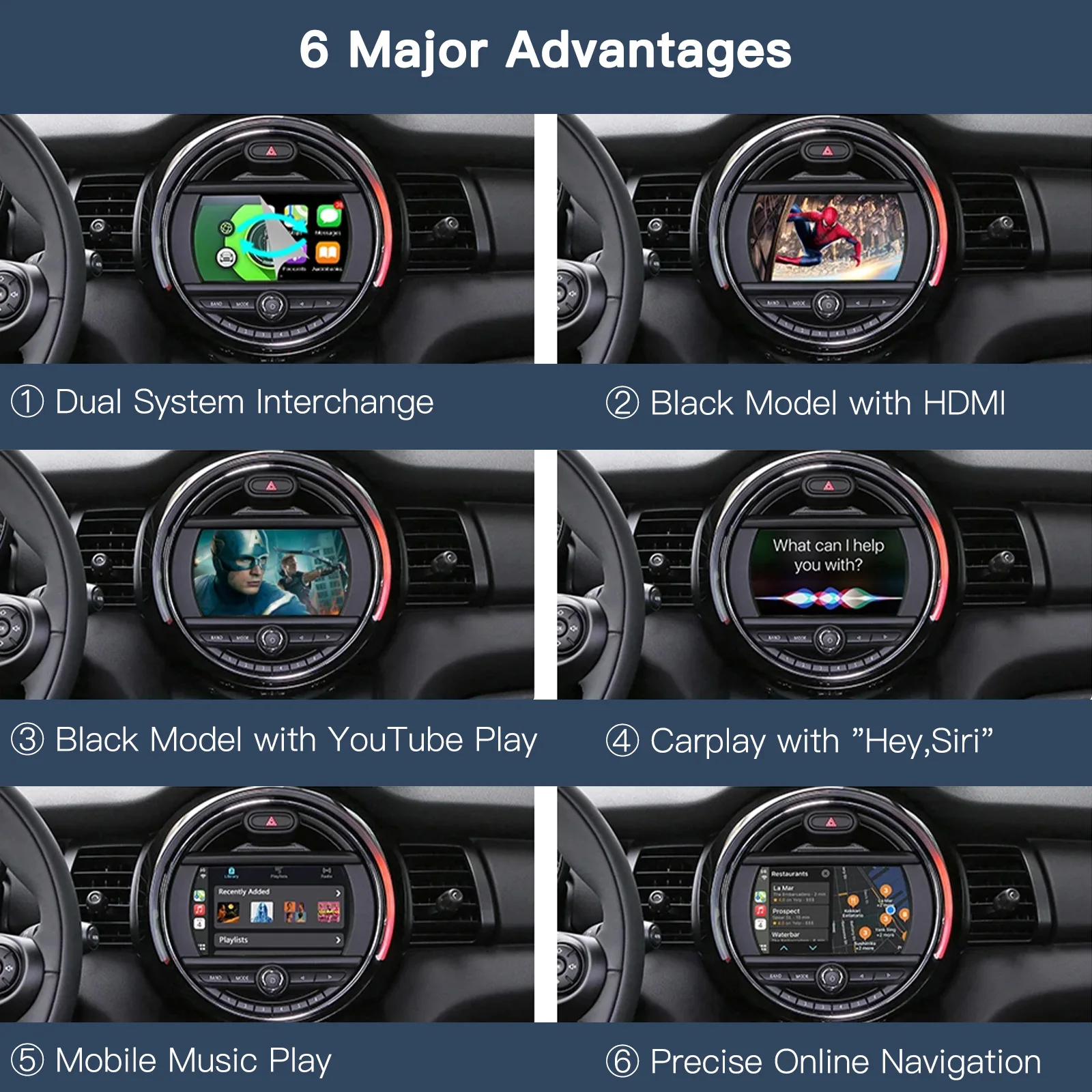 مرآة CARABC اللاسلكية التي تعمل بنظام Android carplay Bmw Mini CIC NBT R55 R56 R57 R58 R59 R60 R61 كلوبمان كونتري مان هاردتوب كوبر، أندرويد