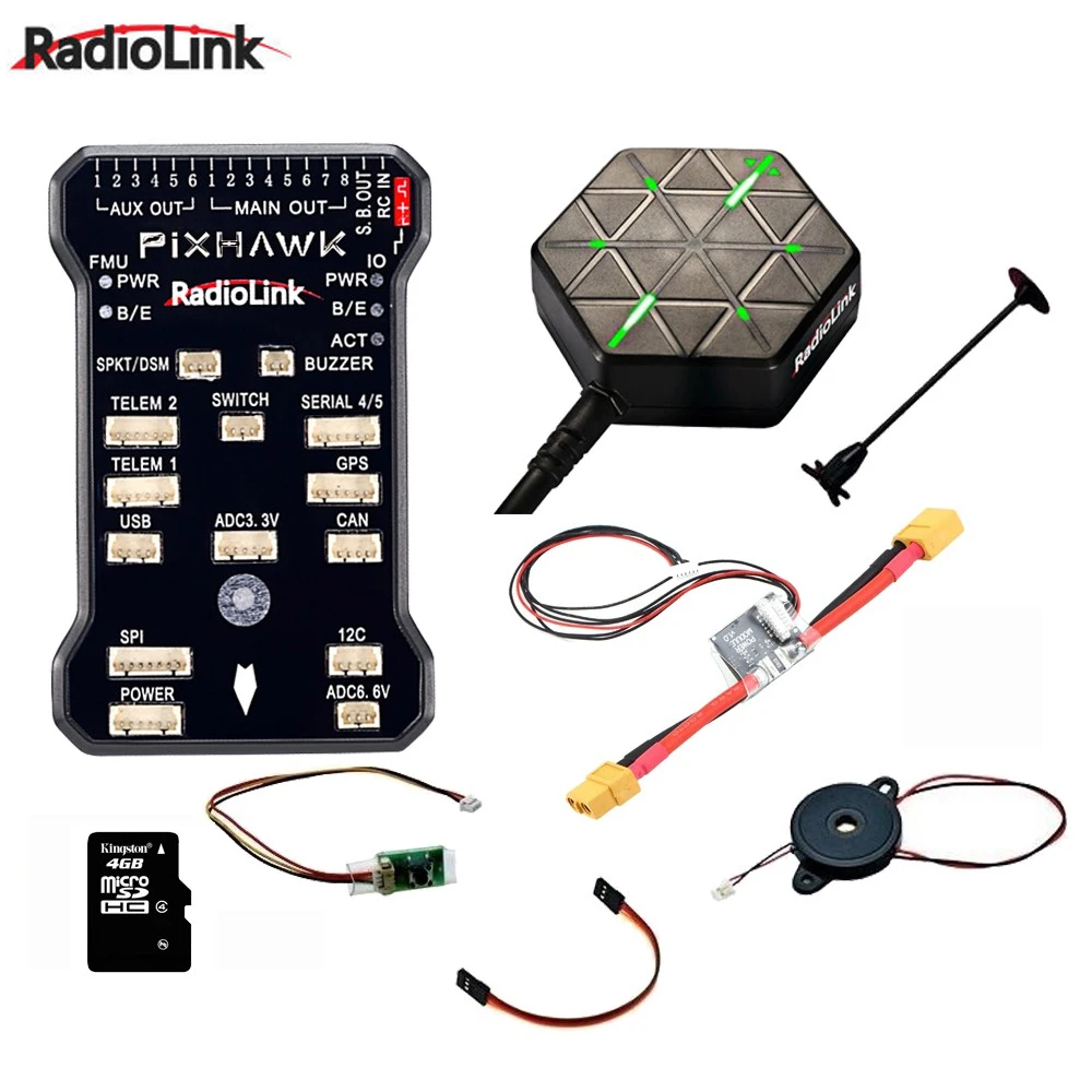 

Radiolink Pixhawk PIX APM Комбинированный контроллер полета с держателем GPS M8N GPS Зуммер 4G SD-карта Модуль телеметрии Монтажная пена