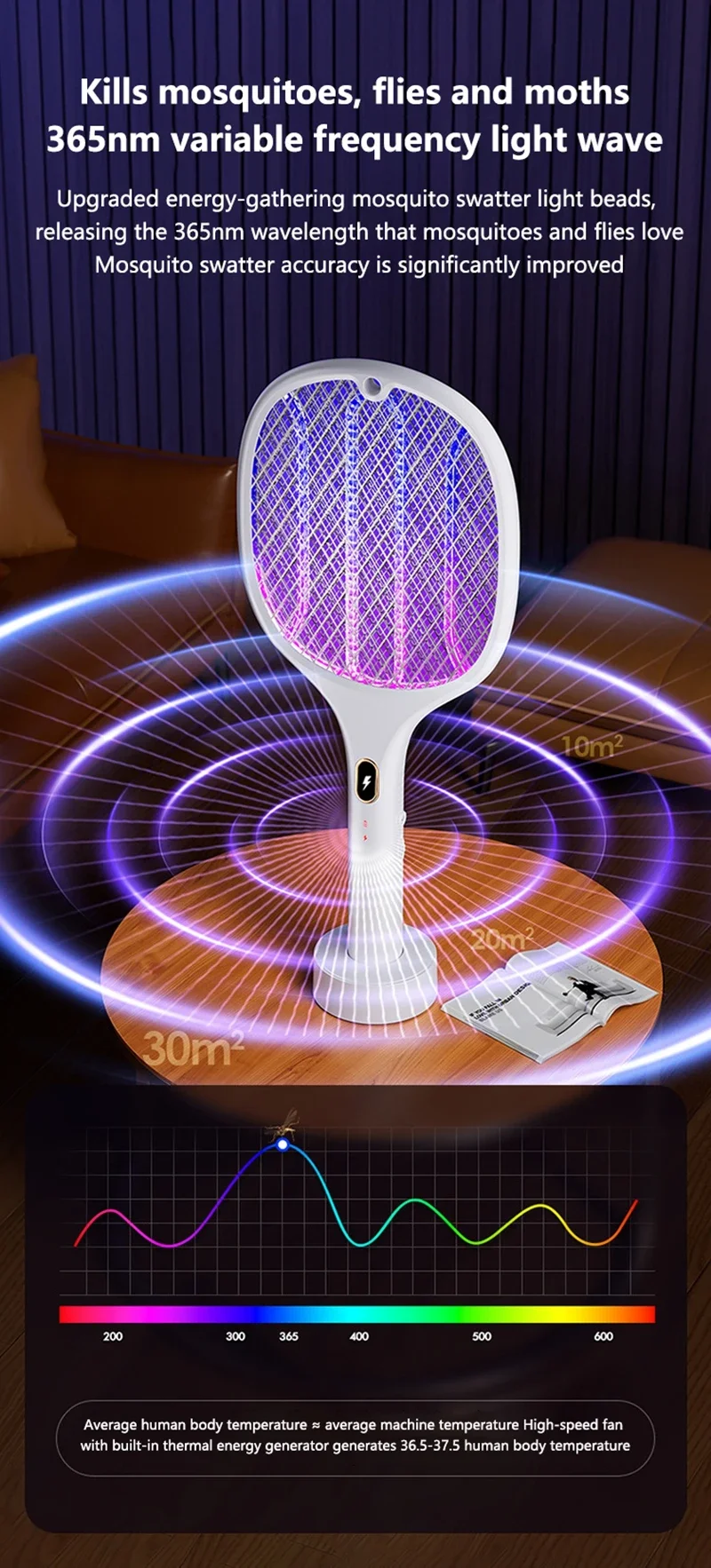 3-in-1 Multifunktions-Insektenfänger-Schläger, USB-aufladbar, Mückenvernichter, sicherer elektrischer Mückenfänger, Schädlingsbekämpfungszubehör – Detail 3