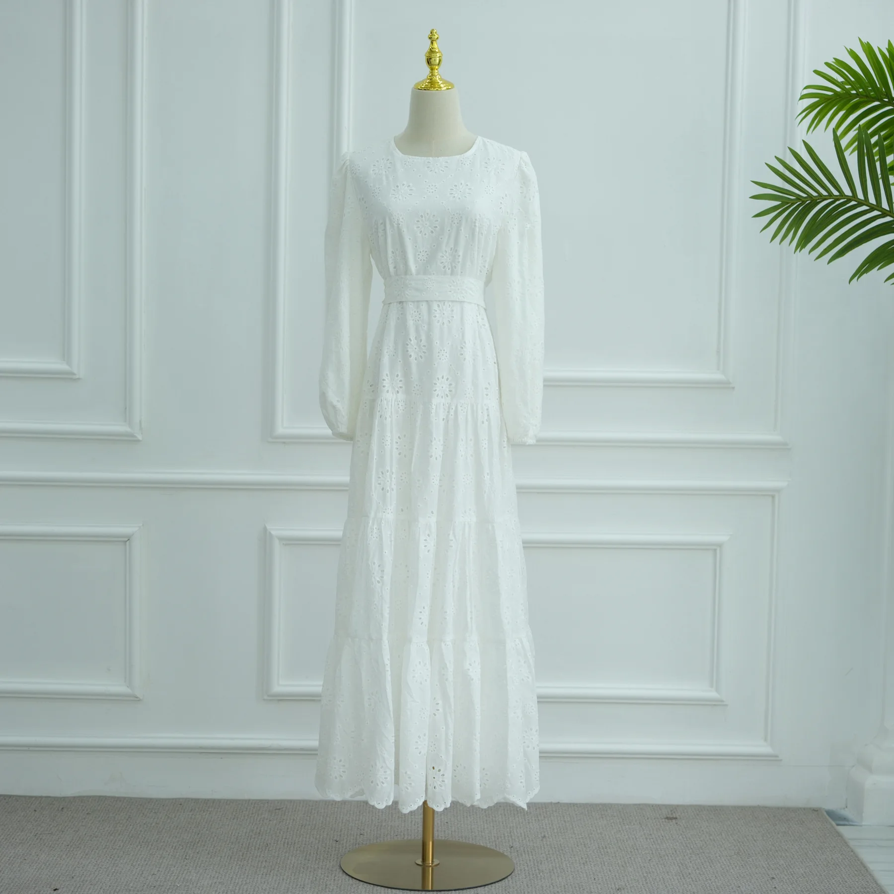 Femmes musulmanes longue Robe Maxi Abaya Robe dubaï moyen-orient pur coton brodé Robe florale