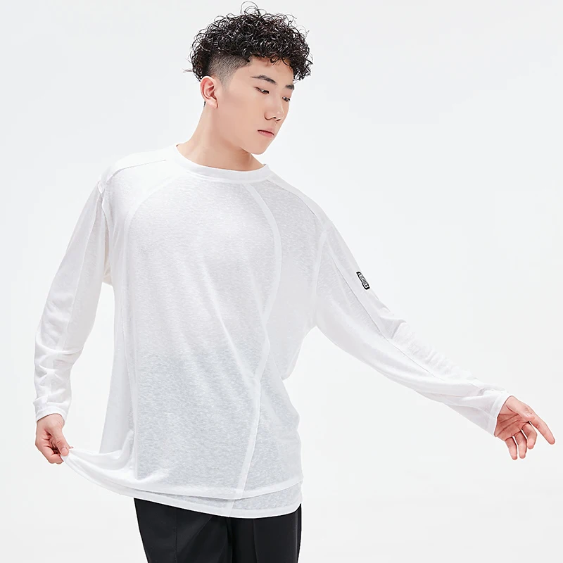 New Latin Dance Tops For Men Long Sleeves T Shirt Loose Latin Dance Practice Wear Rumba Cha Cha Dance Training Tops Sport L17763