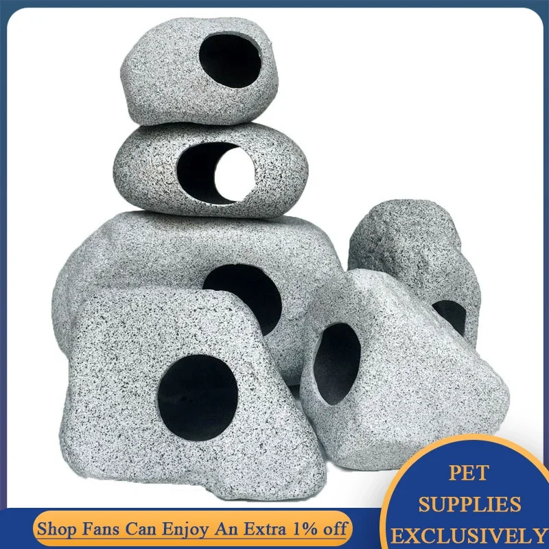 Aquarium Decor Stone Cichlid Cave Underwater Shelter House Fish Hiding Play Home Shrimp Nest Fish Tank Landscaping Ornaments