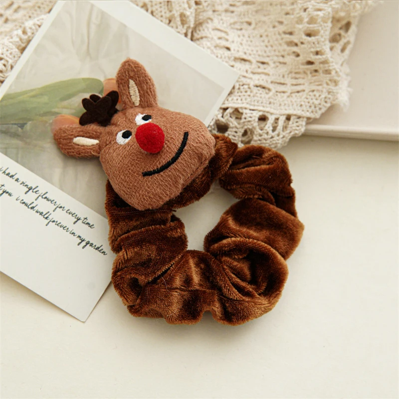 2022 Merry Christmas Plush Hair Scrunchies Christmas Tree Santa Elk Flannel Hair Rope Women Hair Accessories Gifts Hair Bands