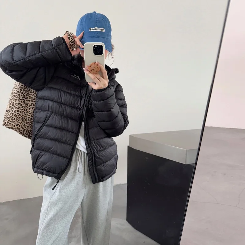 Women Color Block Hooded Puffer Jacket, American Outdoor Windproof Waterproof Lightweight Padded Winter Coat