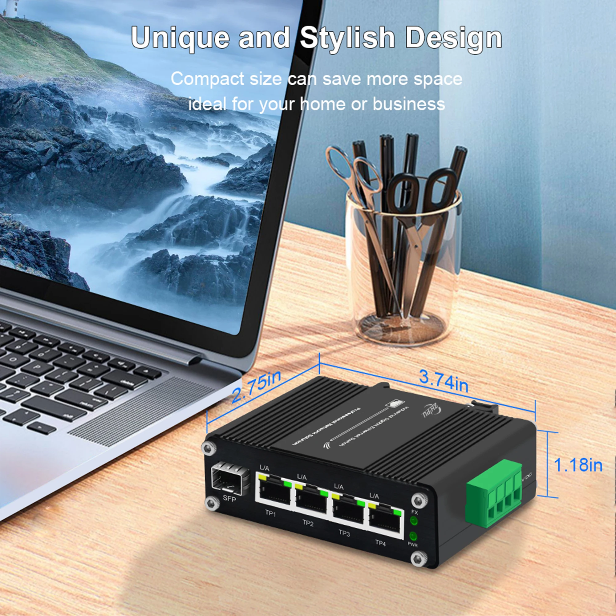 Industrial 3/4 RJ45 Port Gigabit Ethernet PoE Switch, with SFP Slot, Din-Rail, 10/100/1000Mbps, 12-48V DC Input