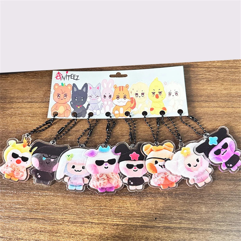 8Pcs/Set ATEEZ Cartoon Cute Keychain ROCK THE STAGE Acrylic Keyring Pendant SAN YEOSANG WOOYOUNG Bag Accessories Fans Gift