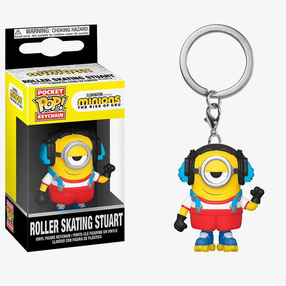 Funko Pop Minions سلاسل المفاتيح كارل الأسطوانة التزلج ستيوارت الكونغ فو كيفن بوب الفينيل ألعاب شخصيات الحركة البوب جيب سلاسل المفاتيح الهدايا