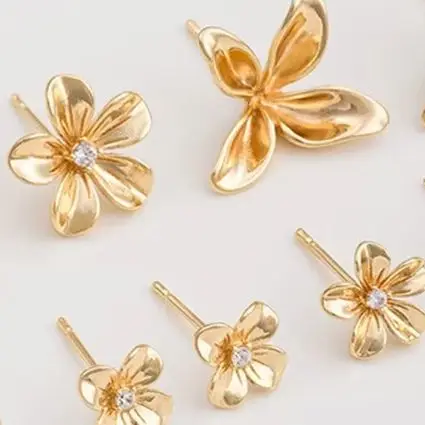 1Pair 925 Silver Needle 14K Gold-Plated Zircon Flower Cherry Blossom Stud Earrings - Color Preservation Jewelry