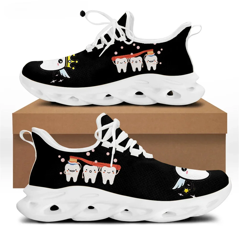 

Women Black Dental Shoes Funny Tooth Dentist Print Breathable Female Flat Sneakers Ladies Wear-resistant Footwear