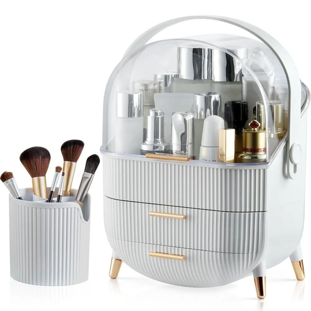 

Makeup Organizer,Skincare Organizer with Brush Storage Box,Cosmetic Display Case for Vanity and Bathroom Countertop Storage