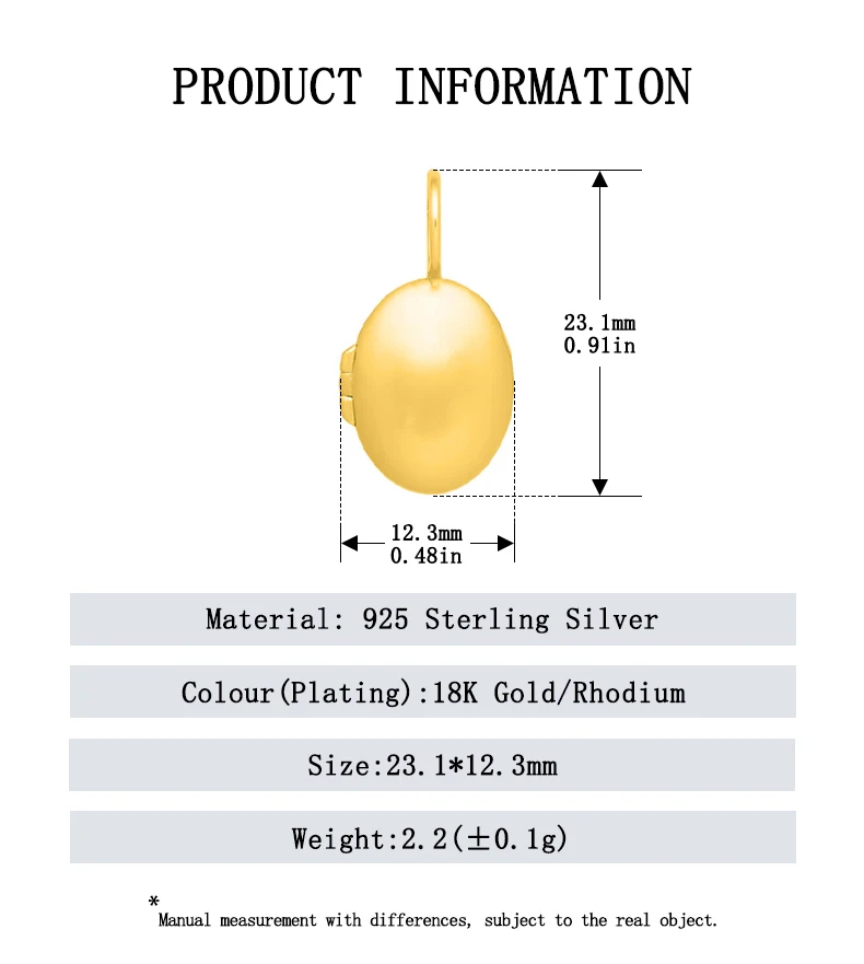 Fine Jewelry 925 Sterling Silver Custom Unique Casual Smooth Oval Locket Pendant Charms for Women
