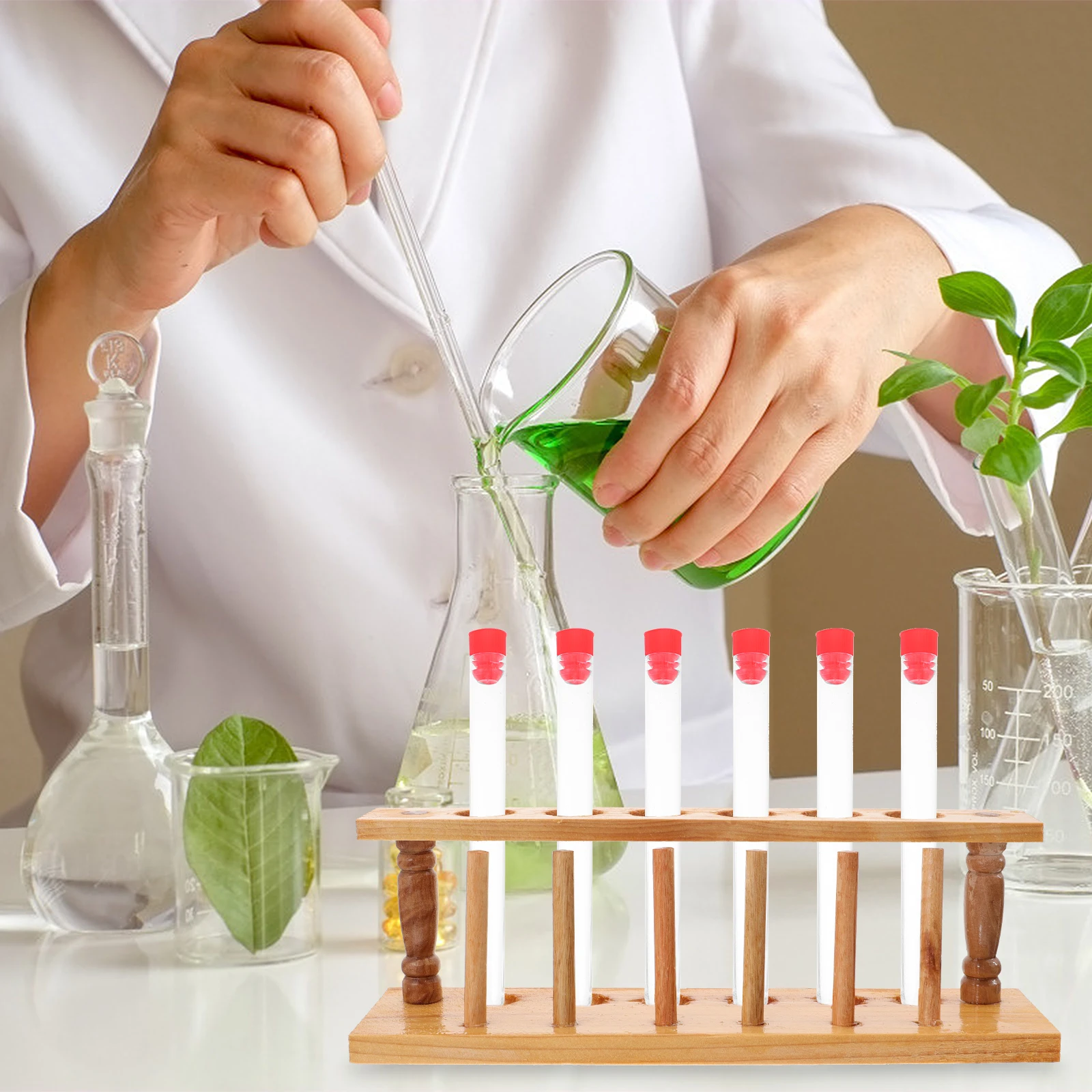 

2 pcs Wooden Test Tube Rack Lightweight Organizer 6 Holes Lab Scientific Industrial Easy Carry Space