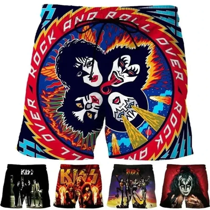 Hard Rock Band Kiss Love Gun Beach Shorts Men Cool 3D Heavy Metal Board Shorts Swimsuit Homme 2024 Swim Shorts Hip Hop Ice Short