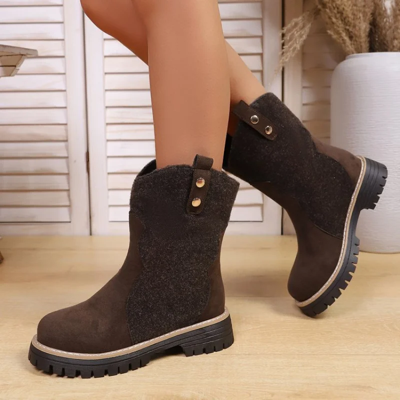 

Suede Mid-Calf Boots with Square mid Heel (3-5cm) Slip-On round Toe Winter Fashion in Rubber for Women
