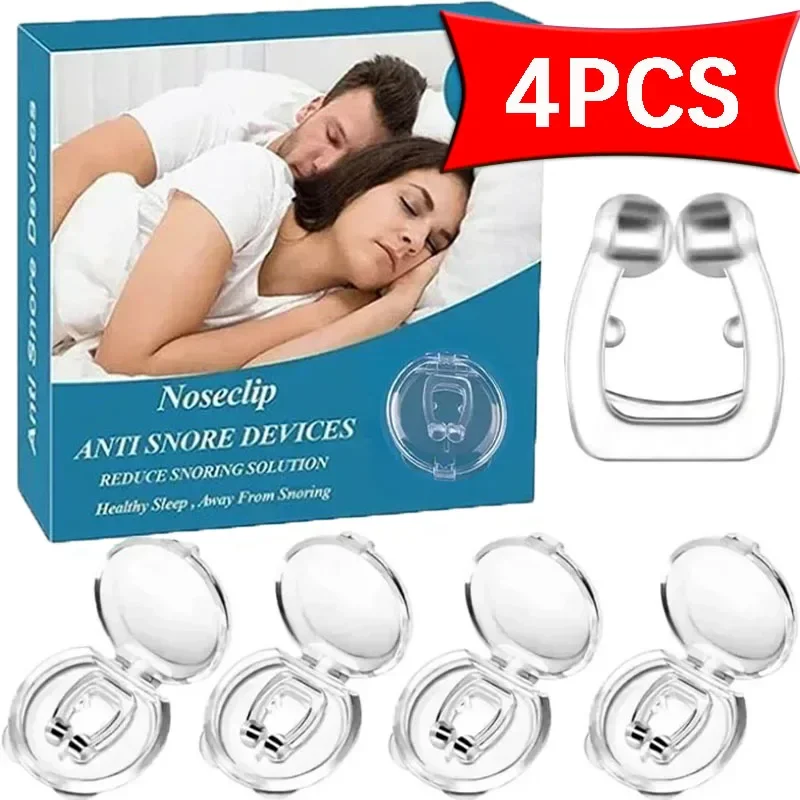 4Pcs Sleep aid device Magnetic Anti Snore Nose Clip Stop Snoring Improve Breathing Sleep Aid Apnea Guard Night Device with Case