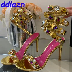 Luxury Crystal Footwear Pumps Women Thin Heels Shoes New In 2024 Female Peep Toe Fashion Rhinestones Ladies High Heels Shoes