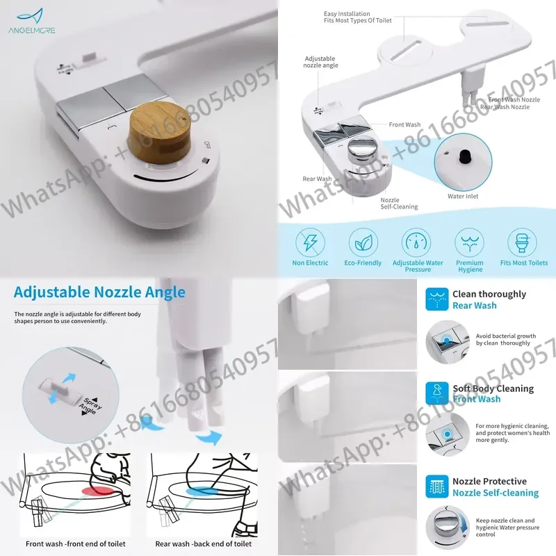 Ultra Thin Dual Nozzle Cold Water Non-Electric Bidet Attachment Sprayer with Self-Cleaning for Postpartum Family Toilet Bidet