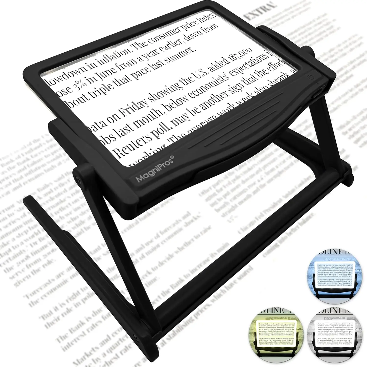 

5X Large LED Page Magnifier with Detachable Stand, 3 Color Light Modes & Anti-Glare Lens for Reading Fine Print and Crafts